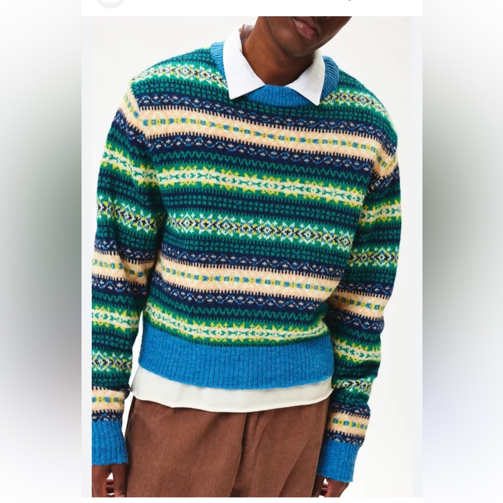 Urban Outfitters Hudson Striped Fair Isle Crewneck Sweater, M